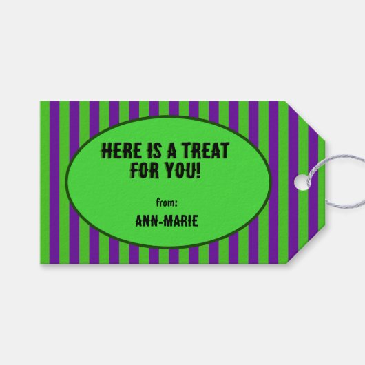 Groene en violette strepen cadeaulabel (Voorkant (Horizontaal))