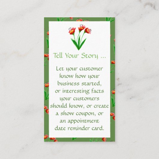 Groene en vrouwelijke  bloemen Visitekaartje (Achterkant)