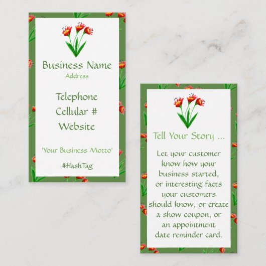 Groene en vrouwelijke  bloemen Visitekaartje (Voorkant / Achterkant)