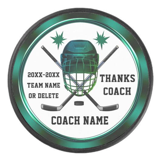 Groene en Wit, Gepersonaliseerd COACH, Hockey Puck (Voorkant)