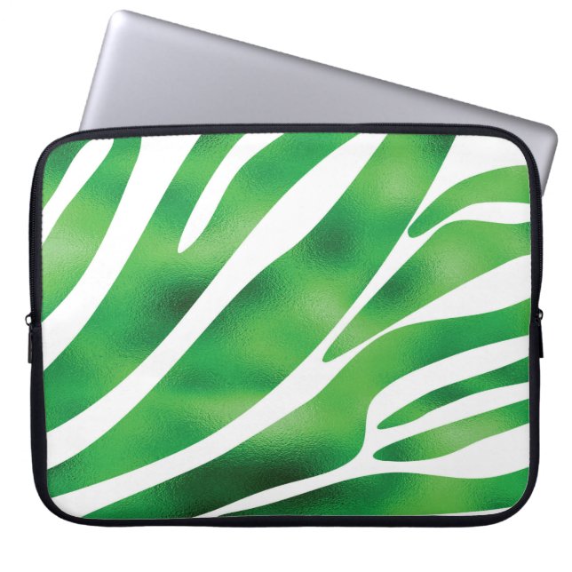 Groene en witte Abstracte strepen Laptop Sleeve (Voorkant)
