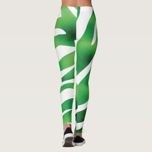 Groene en witte Abstracte strepen Leggings (Achterkant)