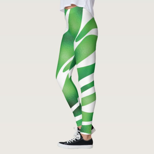 Groene en witte Abstracte strepen Leggings (Links)