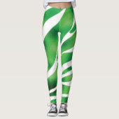 Groene en witte Abstracte strepen Leggings (Voorkant)