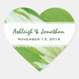 Groene en witte bladeren en kant V04 Hart Sticker