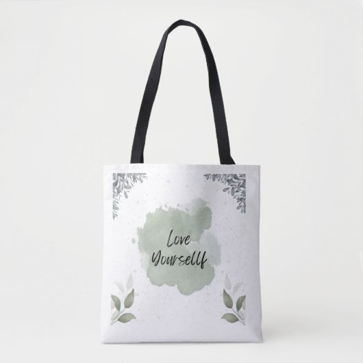 Groene en Witte Bladeren Watercolor Tas (Voorkant)