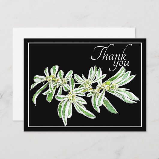 Groene en witte bladzijden zwarte achtergrond Dank Briefkaart (Voorkant / Achterkant)