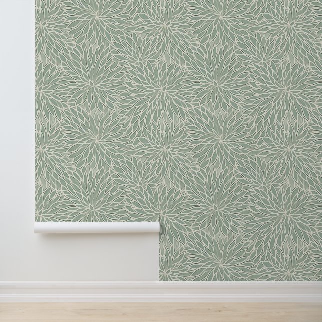 Groene en witte bloem behang (Applicatie)