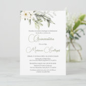 Groene en witte bloem Quinceanera uitnodiging (Staand voorkant)