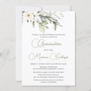 Groene en witte bloem Quinceanera uitnodiging