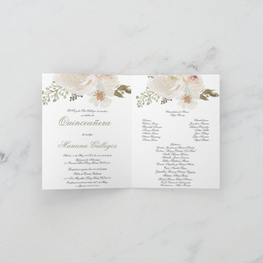 Groene en witte bloem Quinceanera uitnodiging (Binnen)