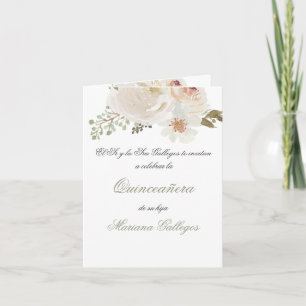 Groene en witte bloem Quinceanera uitnodiging