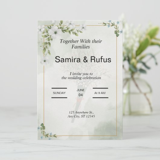 Groene en witte bloemen Elegante Bloemen bruiloft  Kaart (Staand voorkant)