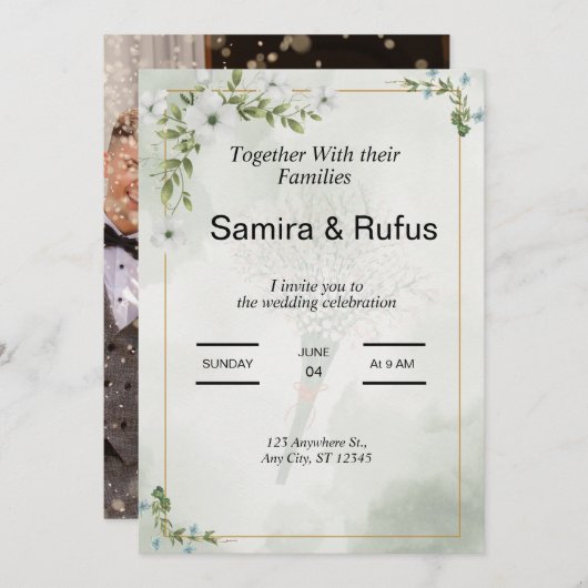 Groene en witte bloemen Elegante Bloemen bruiloft  Kaart (Voorkant / Achterkant)