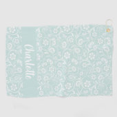 Groene en witte bloemen gepersonaliseerde naam vro golfhanddoek (Horizontaal)