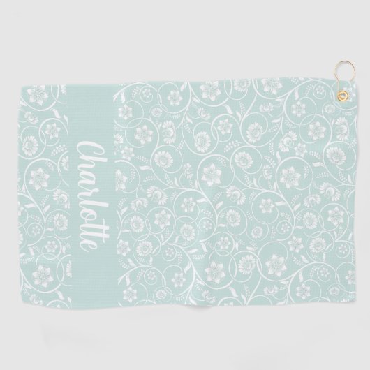 Groene en witte bloemen gepersonaliseerde naam vro golfhanddoek (Horizontaal)