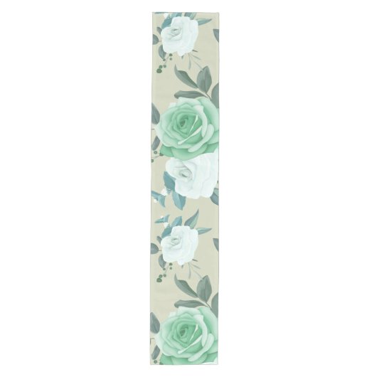 Groene en witte bloemen medium tafelloper (Voorkant)