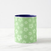 Groene en witte bloemen theebeker met blauw handva mok (Midden)
