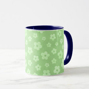 Groene en witte bloemen theebeker met blauw handva mok