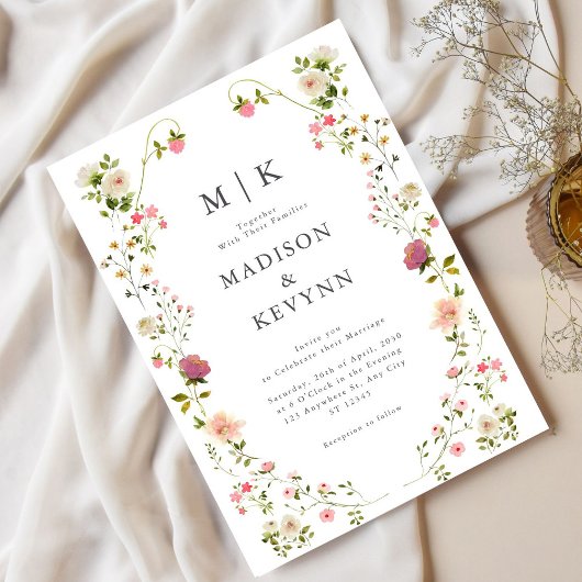Groene en witte bloemenbruiloft uitnodiging