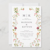 Groene en witte bloemenbruiloft uitnodiging (Voorkant)