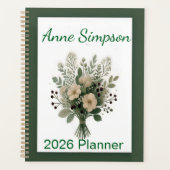 Groene en Witte Bloemige Persoonlijke Planner (Voorkant)