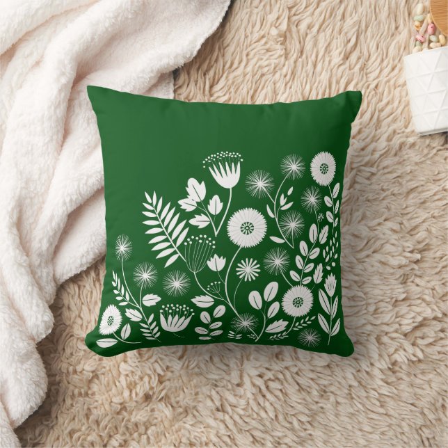 Groene en witte Boho Wildflower Kussen (Deken)