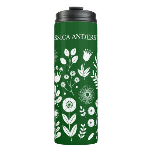 Groene en witte Boho Wildflower Thermosbeker