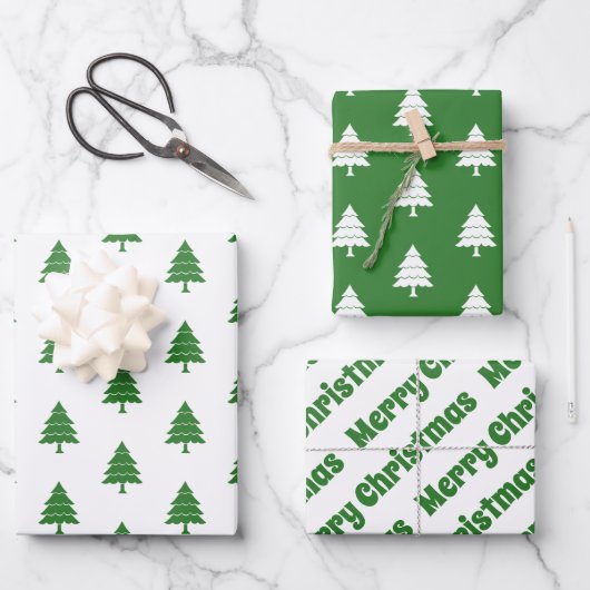 Groene en witte bomen Vroege kerstvakantie Inpakpapier Vel (Voorkant)