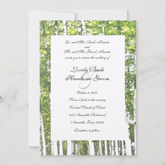 Groene en Witte Bossen Rustic Wedding Kaart (Voorkant)