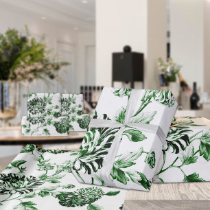 Groene en witte  botanische flora cadeaupapier