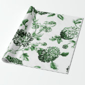 Groene en witte  botanische flora cadeaupapier (Uitgerold)