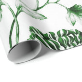 Groene en witte  botanische flora cadeaupapier (Rol Hoek)