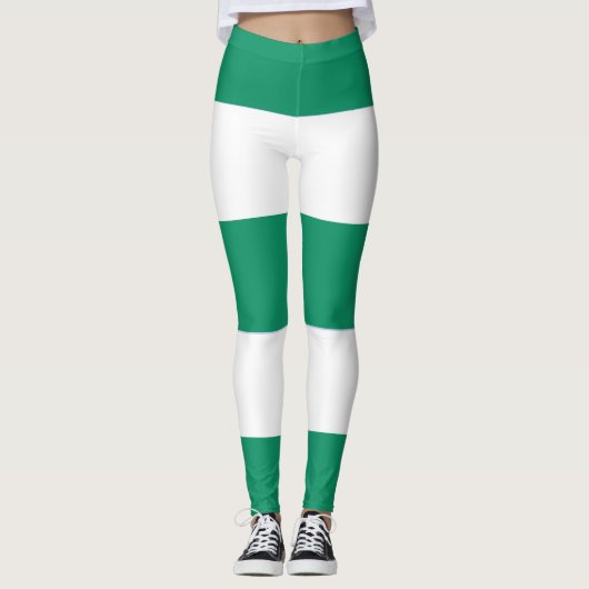 Groene en Witte Brede Stipes Leggings (Voorkant)