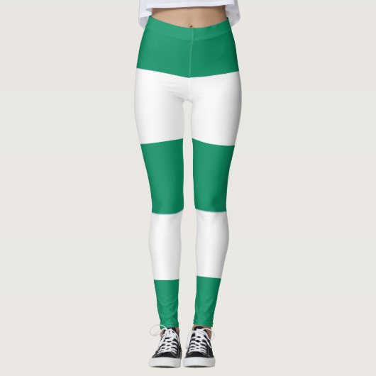 Groene en Witte Brede Stipes Leggings (Voorkant)