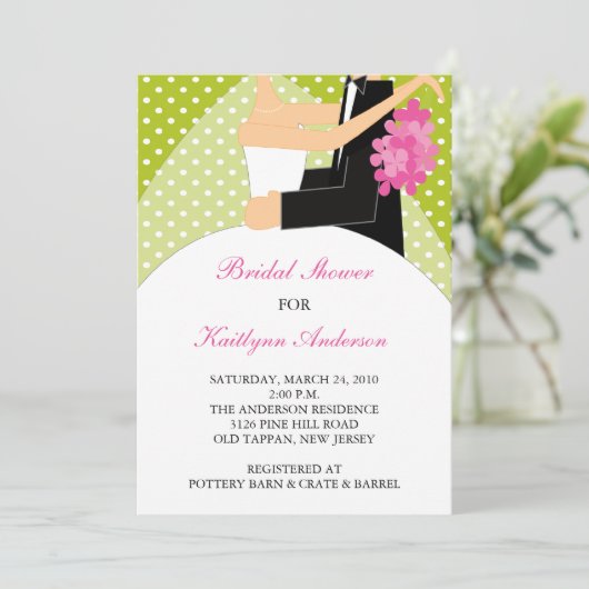Groene en Witte Bridal Shower Invitation Kaart (Staand voorkant)