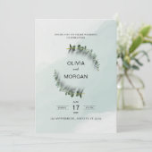 Groene en witte bruiloft uitnodiging (Staand voorkant)