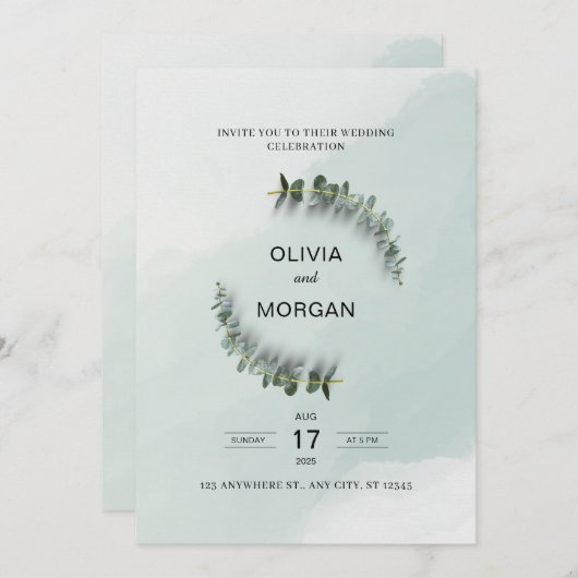 Groene en witte bruiloft uitnodiging (Voorkant / Achterkant)