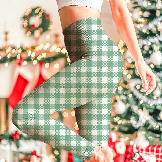 Groene en witte Buffalo Plaid Kerstmis Leggings