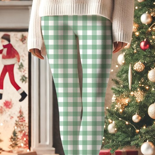 Groene en witte Buffalo Plaid Kerstmis Leggings
