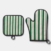 Groene en witte Candy Cane Stripes Ovenwant & Pannenlap Set (Voorkant)