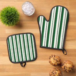 Groene en witte Candy Cane Stripes Ovenwant & Pannenlap Set