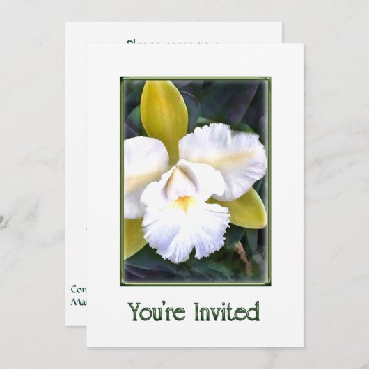 Groene en Witte Cattleya Orchideeën Uitnodiging (Voorkant / Achterkant)