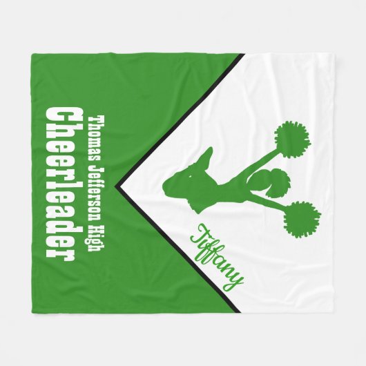 Groene en Witte Cheerleader Fleece Blanket (Voorkant (Horizontaal))