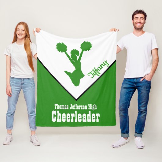 Groene en Witte Cheerleader Fleece Blanket Deken (In situ)
