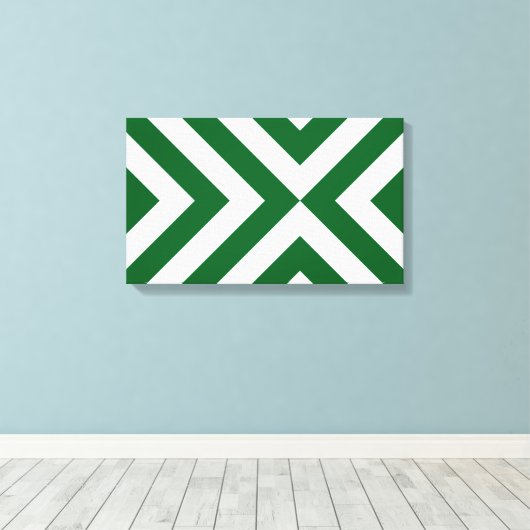 Groene en Witte Chevrons Canvas Afdruk (Insitu (Houten vloer))