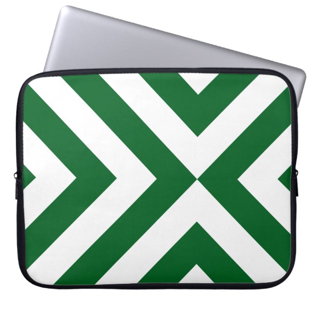 Groene en Witte Chevrons Laptop Sleeve (Voorkant)