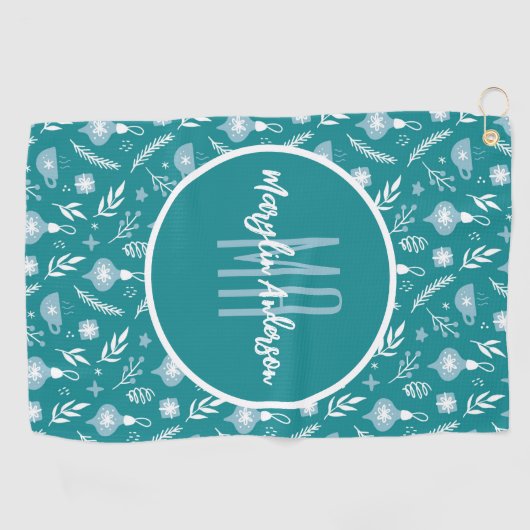 GROENE EN WITTE CHRISTMAS-ORNAMENS AANGEPASTE MONO GOLFHANDDOEK (Horizontaal)