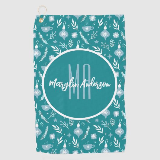 GROENE EN WITTE CHRISTMAS-ORNAMENS AANGEPASTE MONO GOLFHANDDOEK (Voorkant)