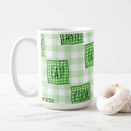 Groene en witte controles koffiemok (Met donut)